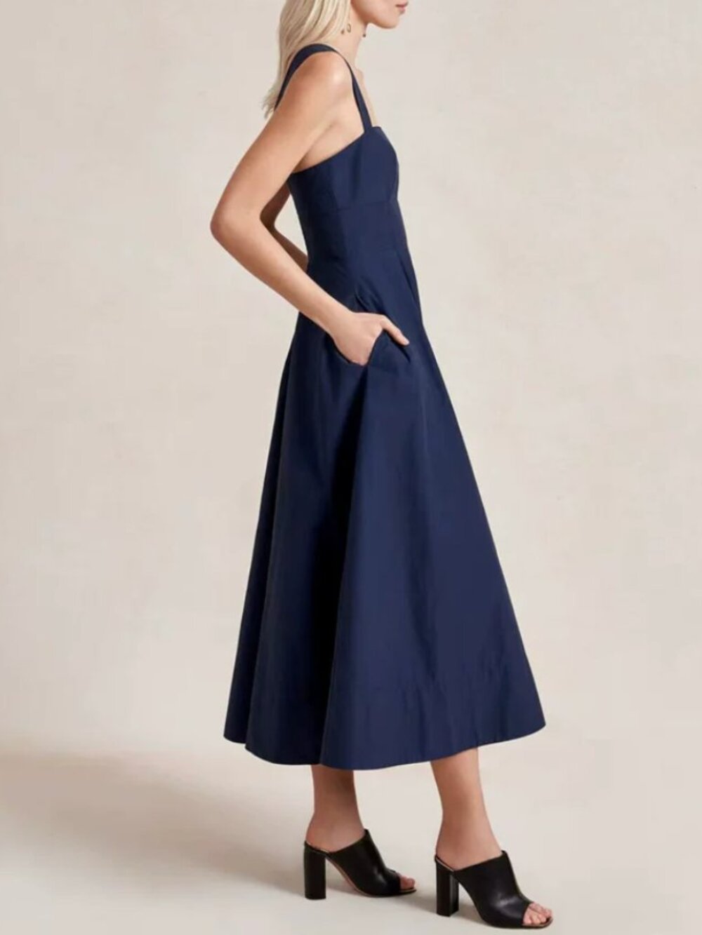 La Ligne Myrtle Midi Dress Midnight Navy Blue A Line French Classic - Picture 4 of 11